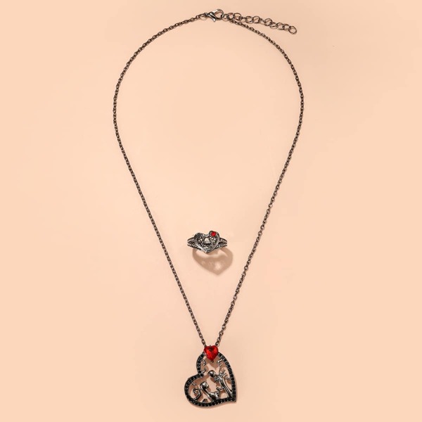 

Heart Charm Necklace & Ring, Gun black