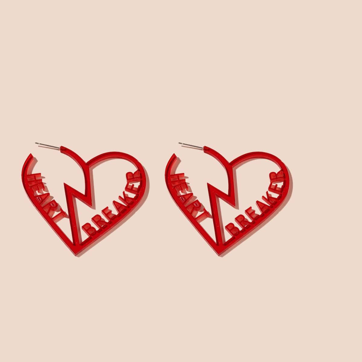 

Heart Hoop Earrings, Red