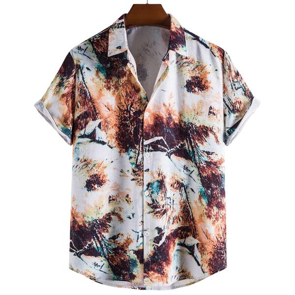 

Men Graphic Print Button Up Shirt, Multicolor