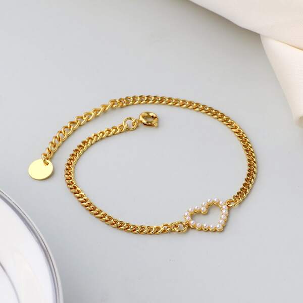 

Gold Plated Natural Pearl Heart Decor Bracelet