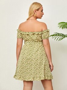 SHEIN Unity Đầm Plus Size Viên lá sen Họa tiết hoa Boho - Màu xanh chanh - Xem 2