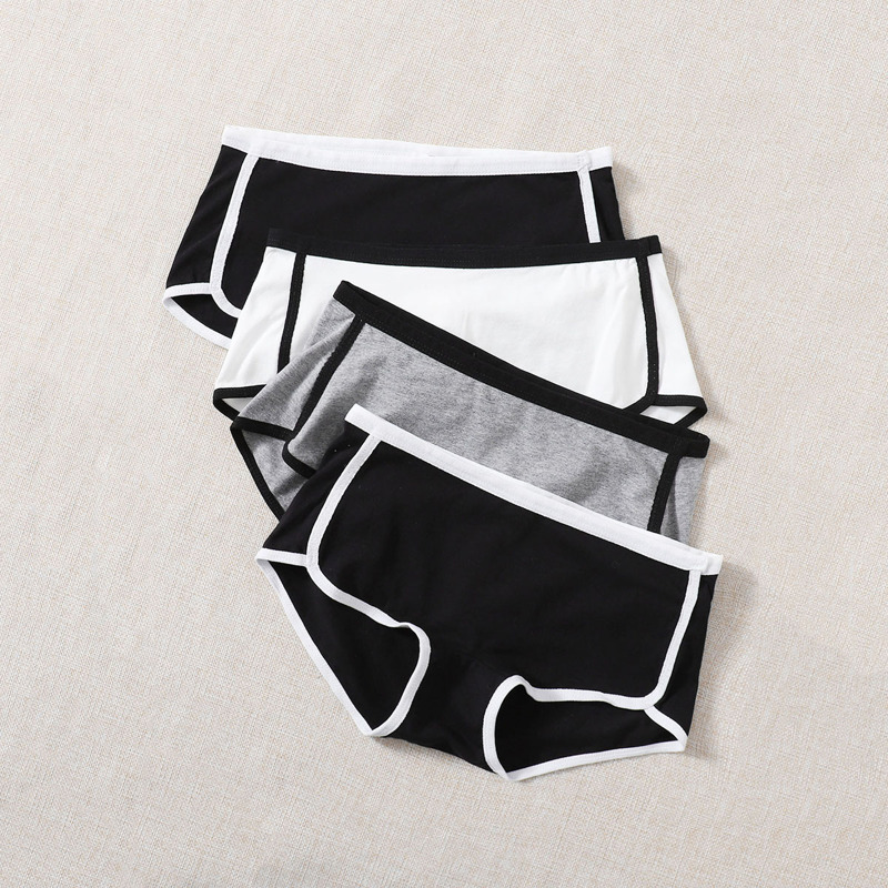 

4pack Contrast Binding Panty Set, Multicolor