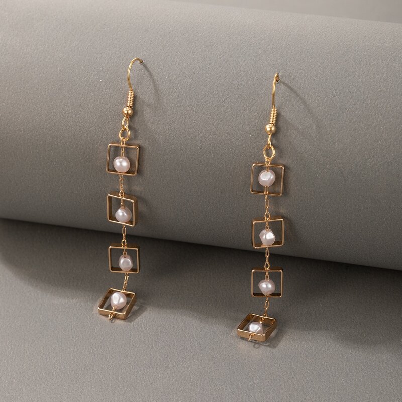 

Faux Pearl Drop Earrings, Gold