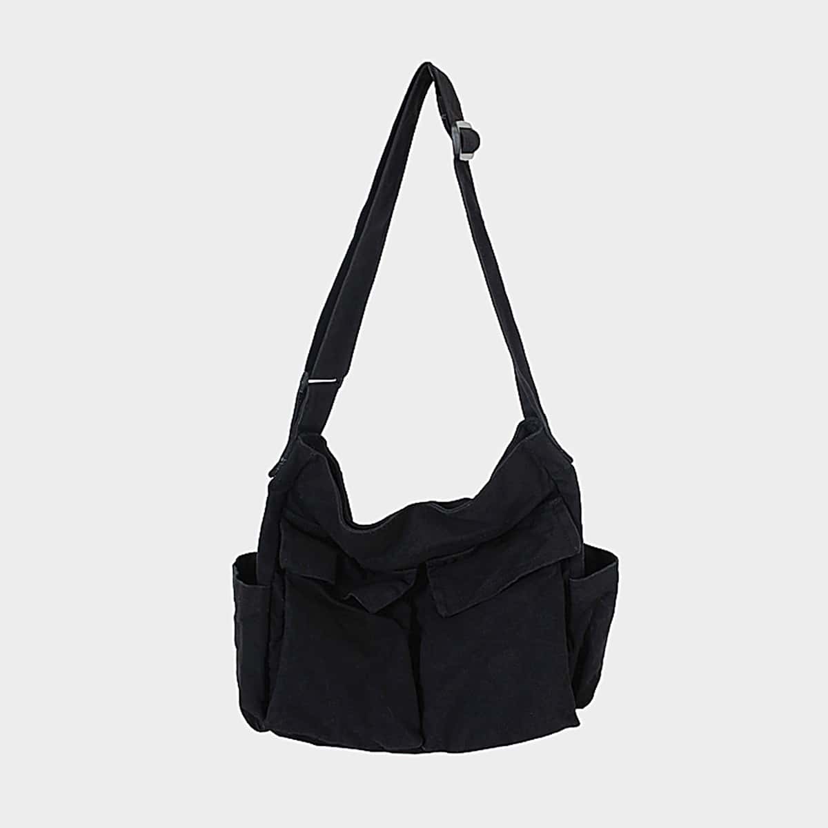 

Solid Pocket Front Crossbody Bag, Black