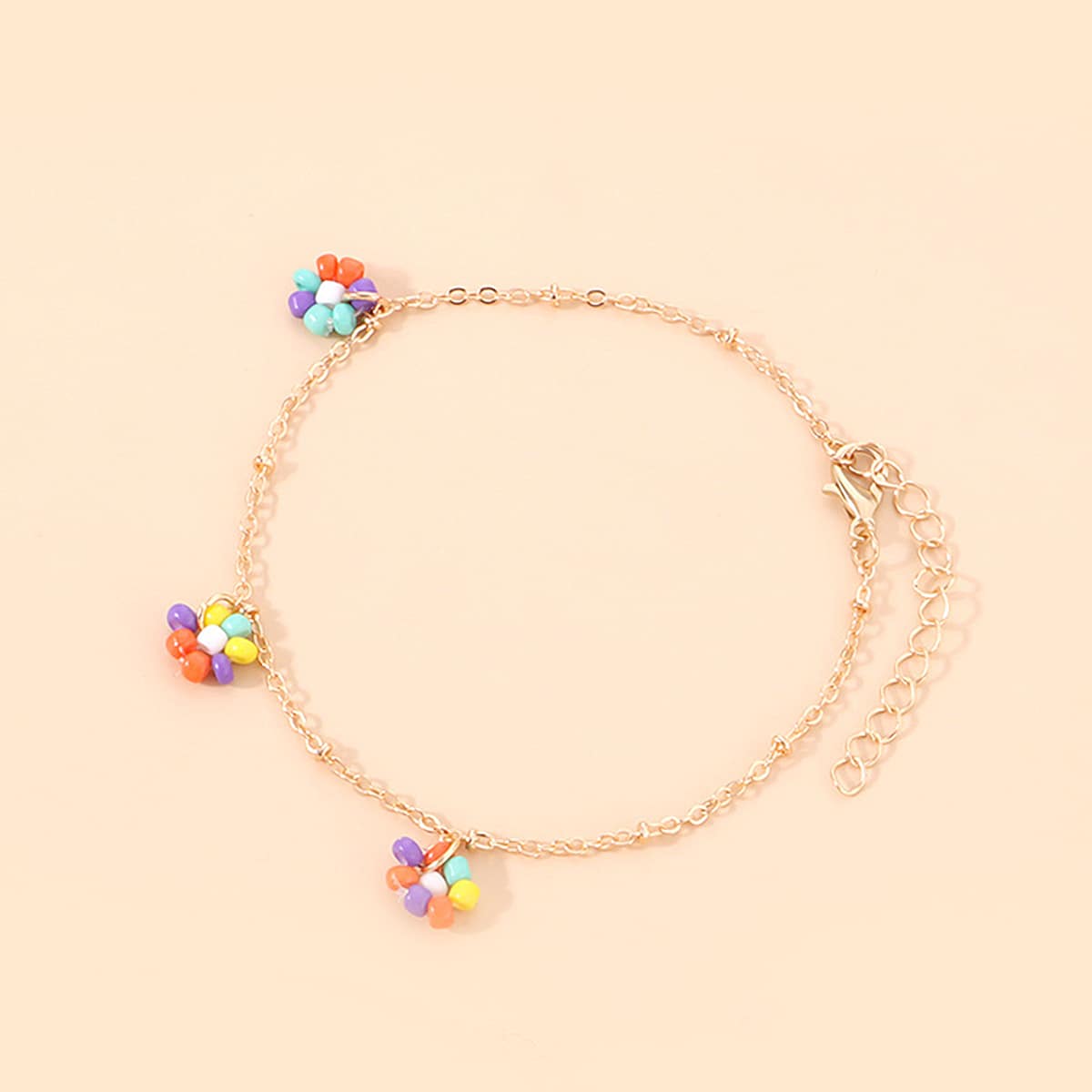 

Beaded Floral Chain Anklet, Multicolor