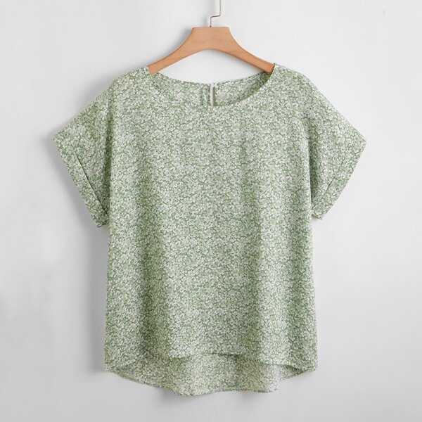 

Plus High Low Hem Batwing Sleeve Blouse, Mint green