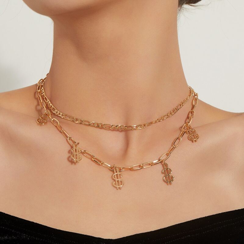 

Pendant Decor Layered Chain Necklace, Gold