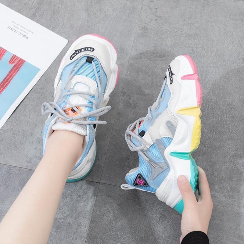 

Colorblock Lace-up Mesh Chunky Sneakers, Multicolor