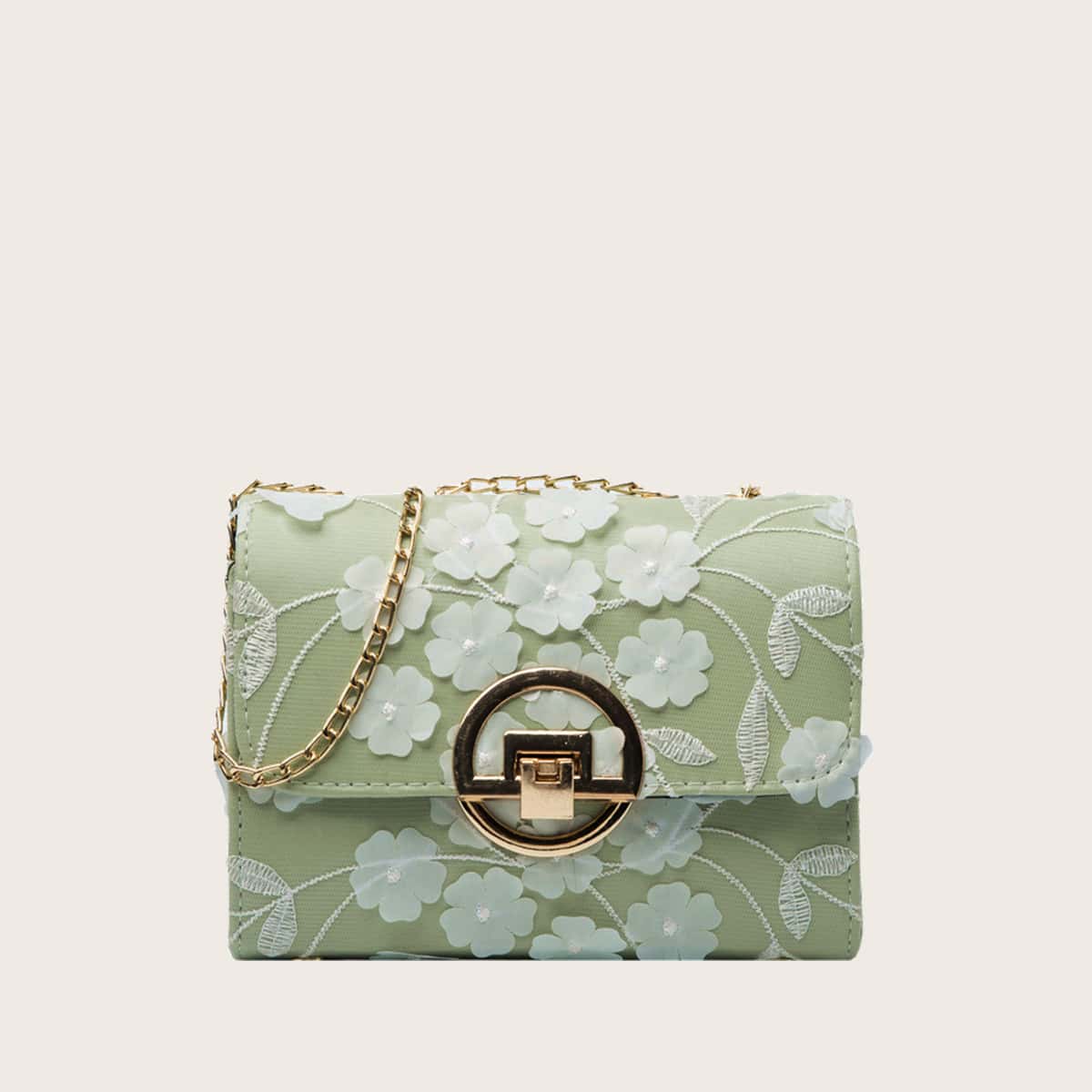 

Floral Chain Crossbody Bag, Mint green