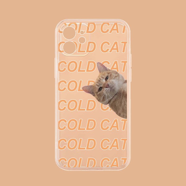 

Cat & Letter Graphic Phone Case, Orange