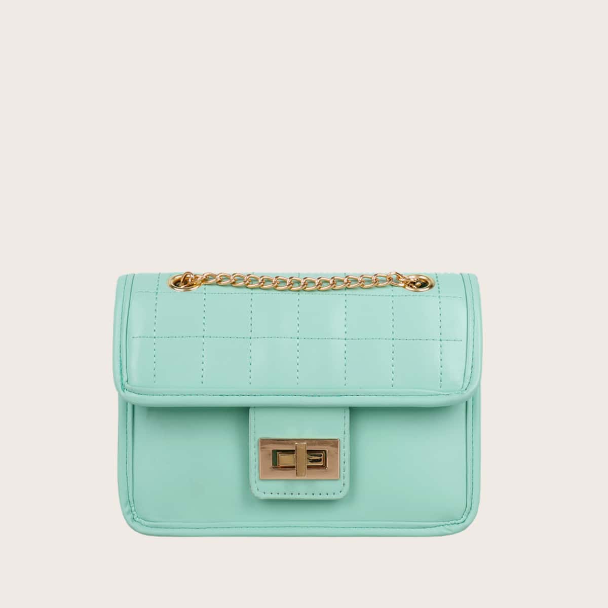 

Quilted Chain Crossbody Bag, Mint green