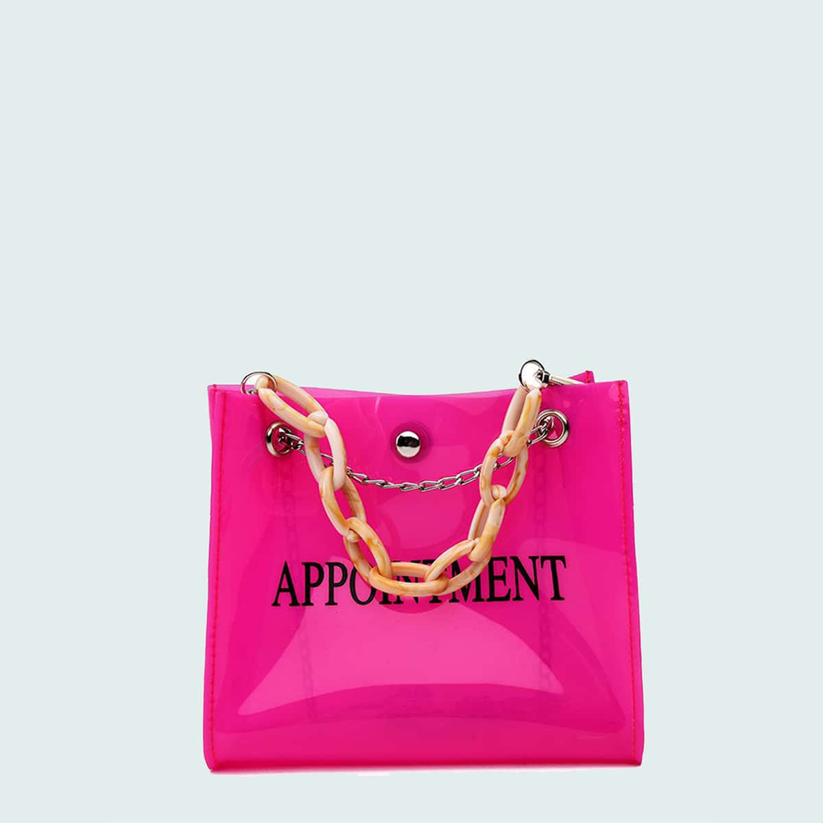 

Letter Graphic Clear Satchel Bag, Hot pink