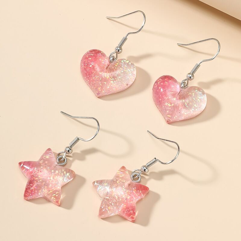 

2pairs Star & Heart Drop Earrings, Multicolor