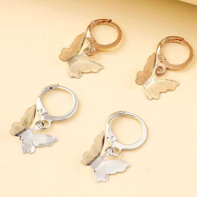 

2pairs Butterfly Drop Earrings, Multicolor