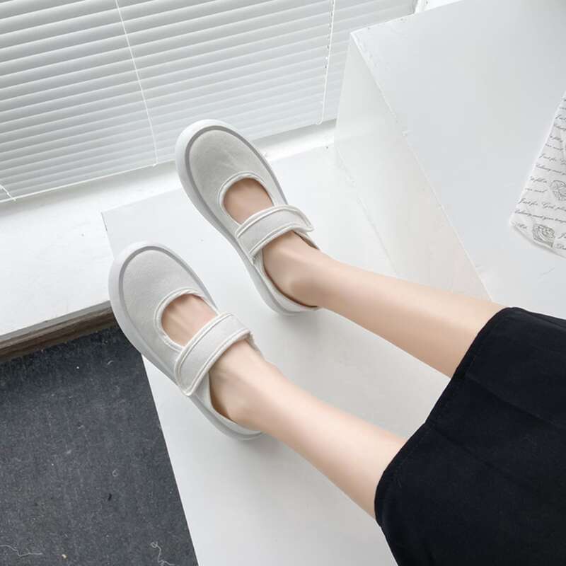 

Solid Mary Jane Canvas Sneakers, White