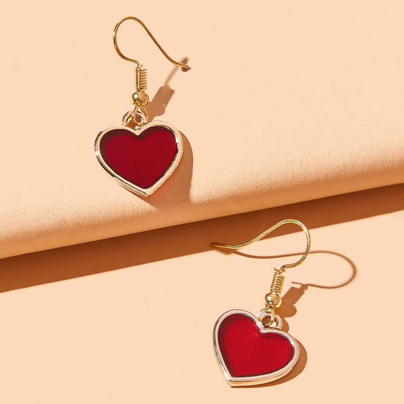 

Heart Drop Earrings, Red