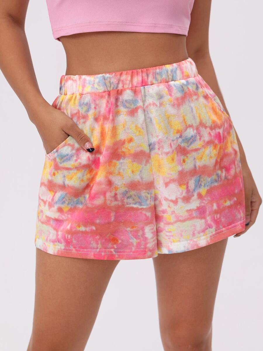 Elastic Waist Tie Dye Shorts - Multicolor - View 1