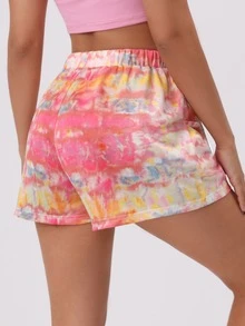 Elastic Waist Tie Dye Shorts - Multicolor - View 2