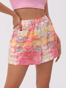 Elastic Waist Tie Dye Shorts - Multicolor - View 3