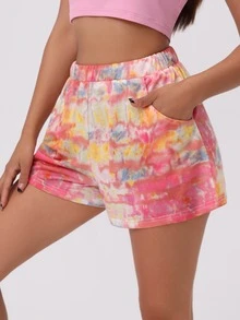 Elastic Waist Tie Dye Shorts - Multicolor - View 5