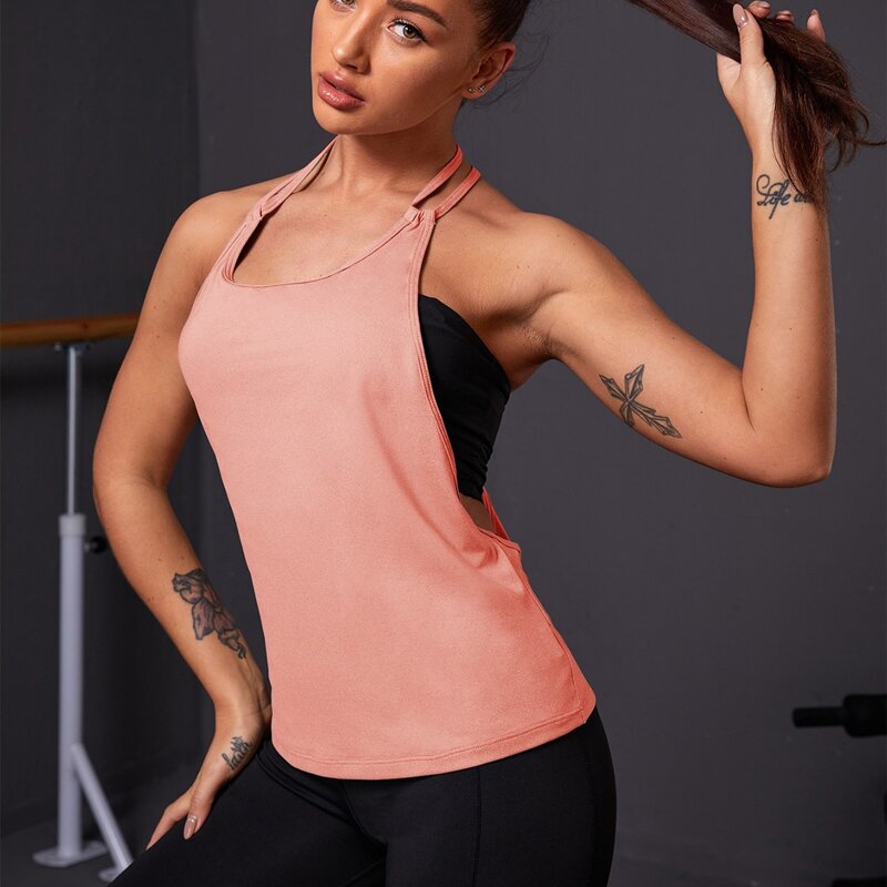 

Drop Armhole Backless Sports Halter Top Without Bandeau, Dusty pink