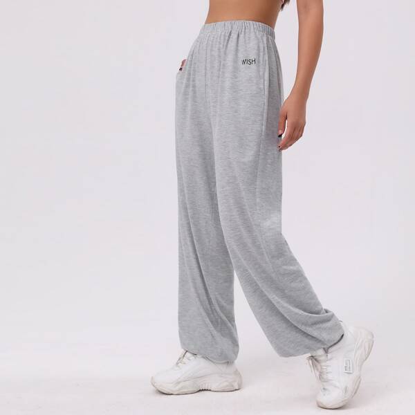 

Elastic Waist Letter Graphic Sweatpants, Light grey