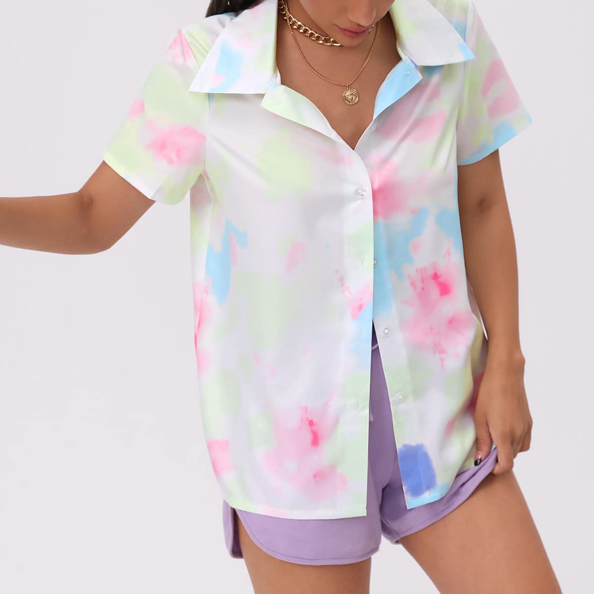 

Tie Dye Button Front Blouse, Multicolor
