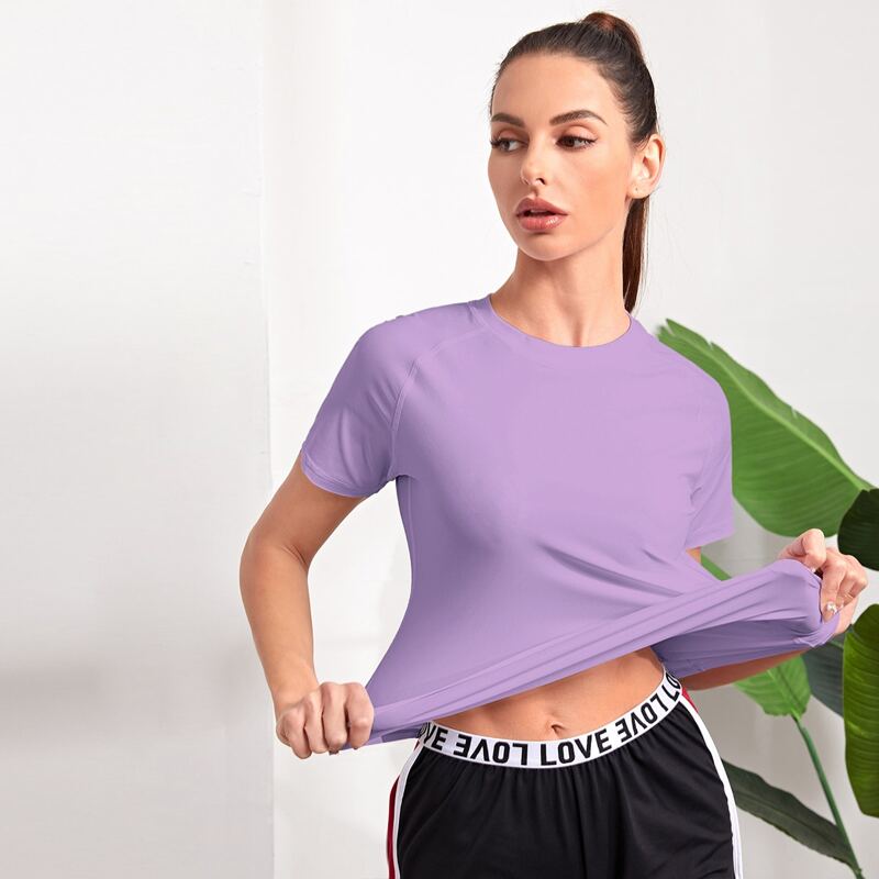 

Raglan Sleeve Solid Sports Tee, Lilac purple