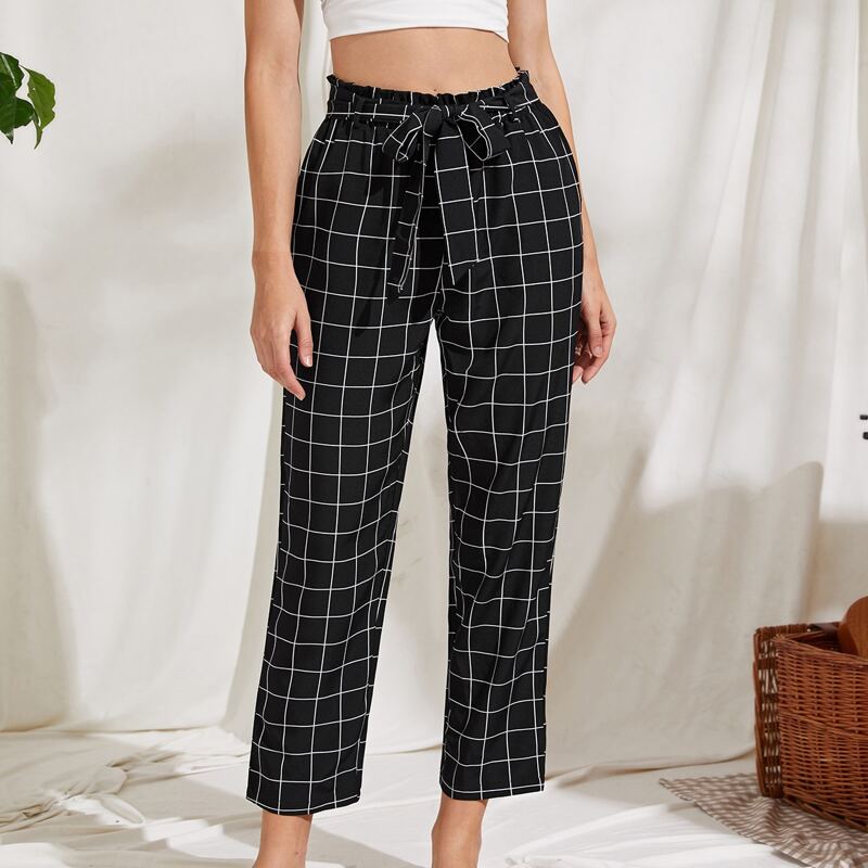 

Plaid Belted Pants, Black