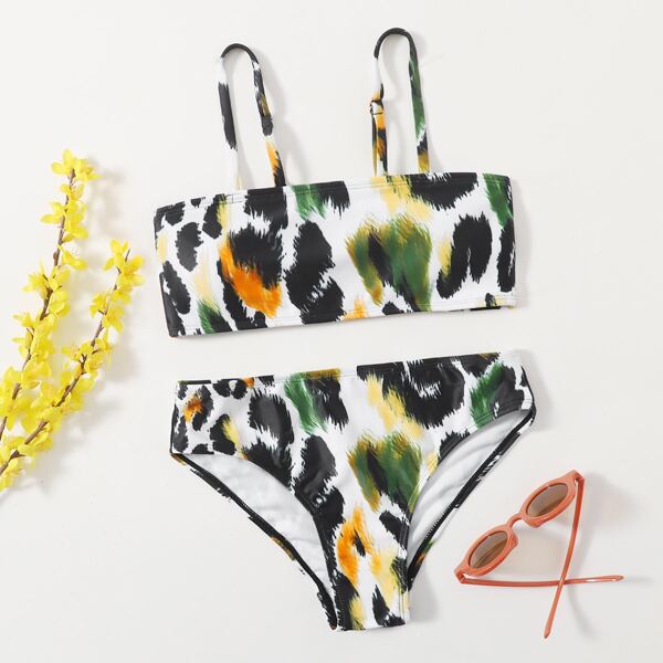 

Girls Allover Print Bikini Swimsuit, Multicolor