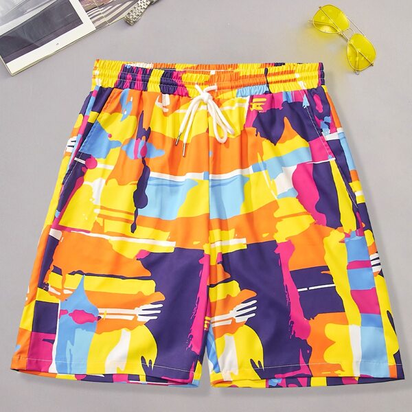 

Men Graphic Print Drawstring Shorts, Multicolor
