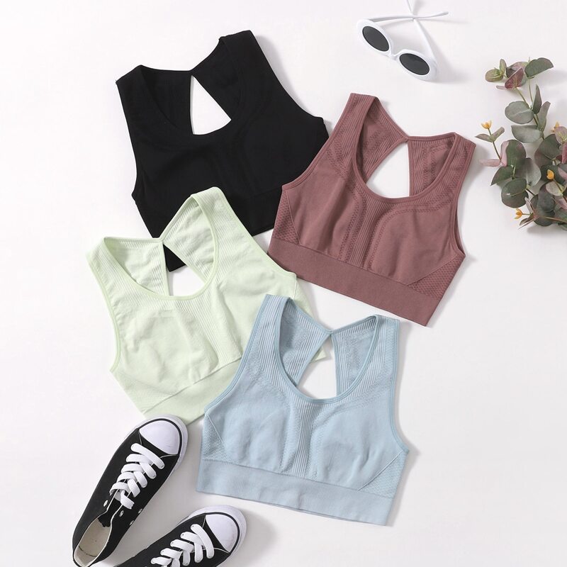 

4pcs Medium Support Seamless Sports Bra, Multicolor