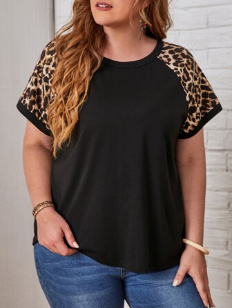 EMERY ROSE Plus Leopard Raglan Sleeve Top