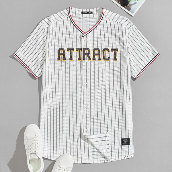 

Men Letter Graphic Patched Detail Ringer Shirt, White