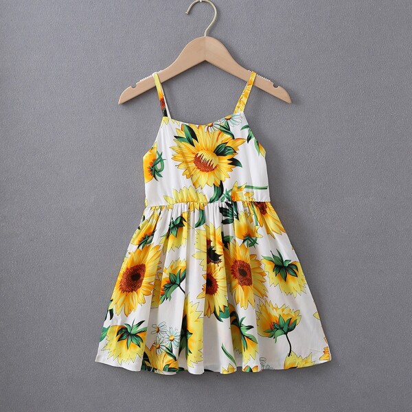 

Toddler Girls Sunflower Print Cami Dress, White