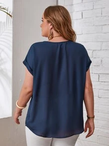 EMERY ROSE 大碼緹花蕾絲肩部捲邊袖上衣 - 藏蓝色 - 查看 2