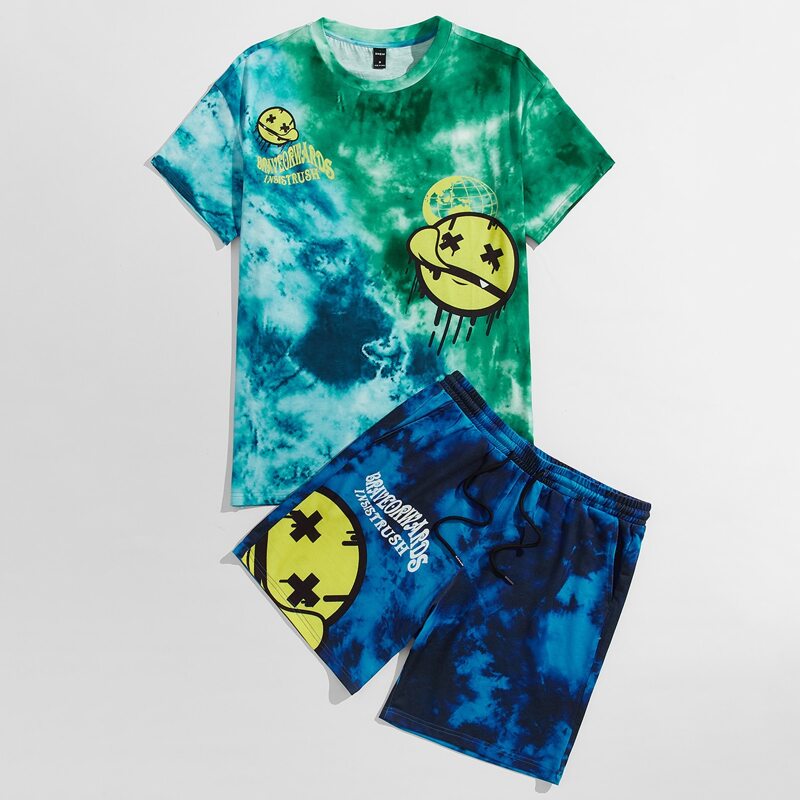 

Guys Cartoon Graphic Tie Dye Top & Shorts Set, Multicolor