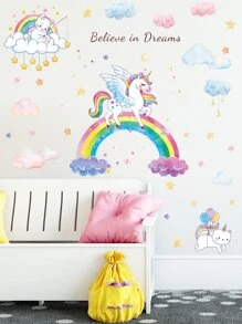 Kids Unicorn Print Wall Sticker - Multicolor - View 1