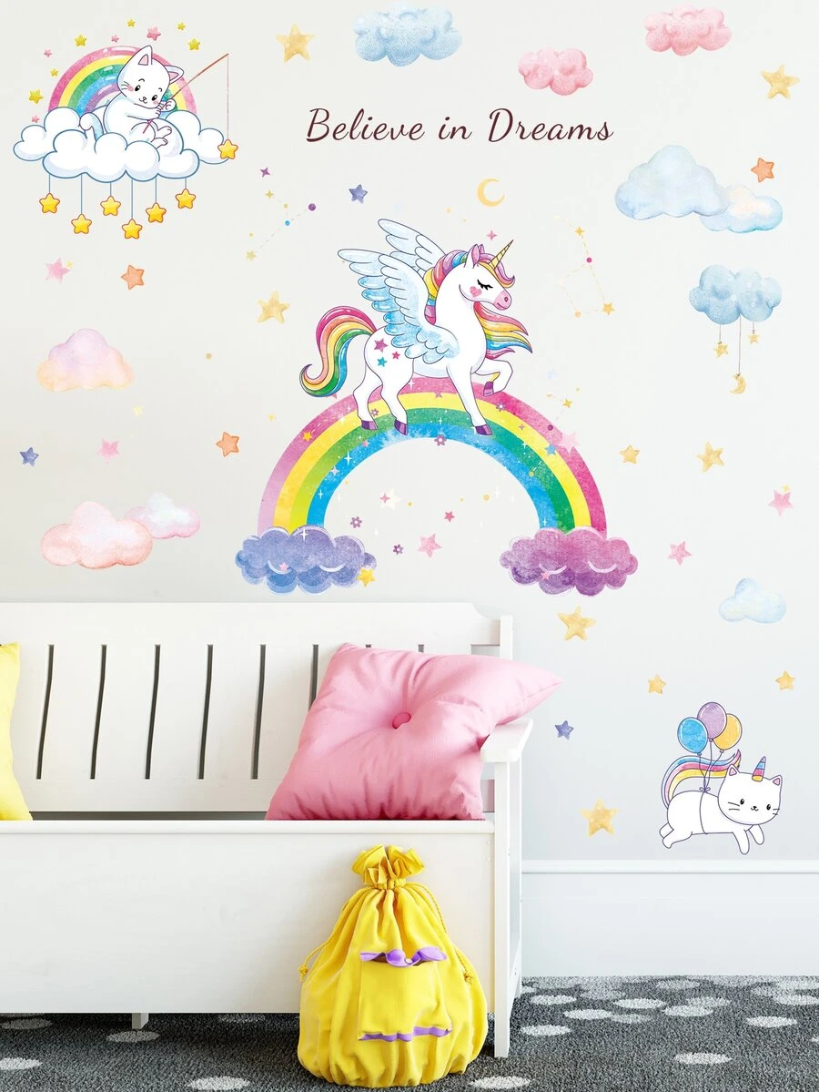 Kids Unicorn Print Wall Sticker - Multicolor - View 1