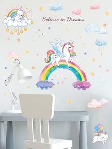 Kids Unicorn Print Wall Sticker - Multicolor - View 3