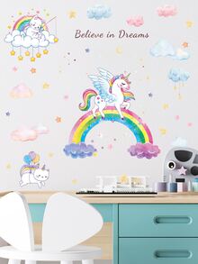 Kids Unicorn Print Wall Sticker - Multicolor - View 4