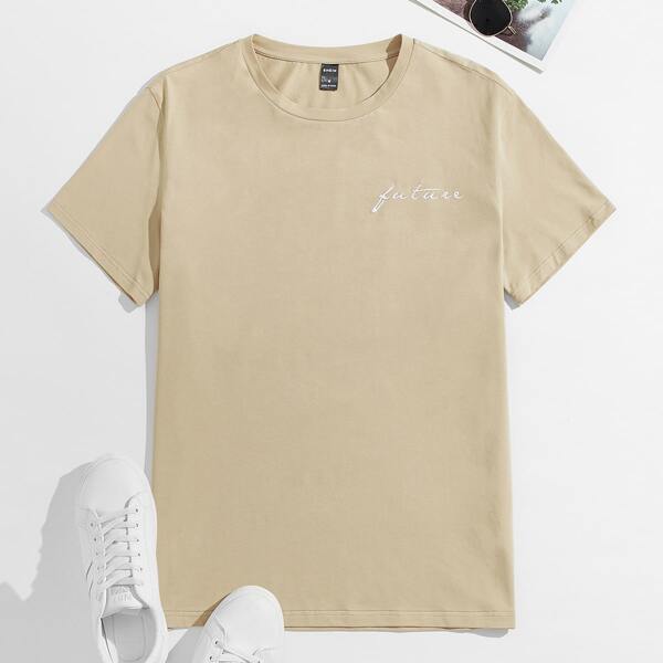 

Men Embroidery Letter Tee, Khaki