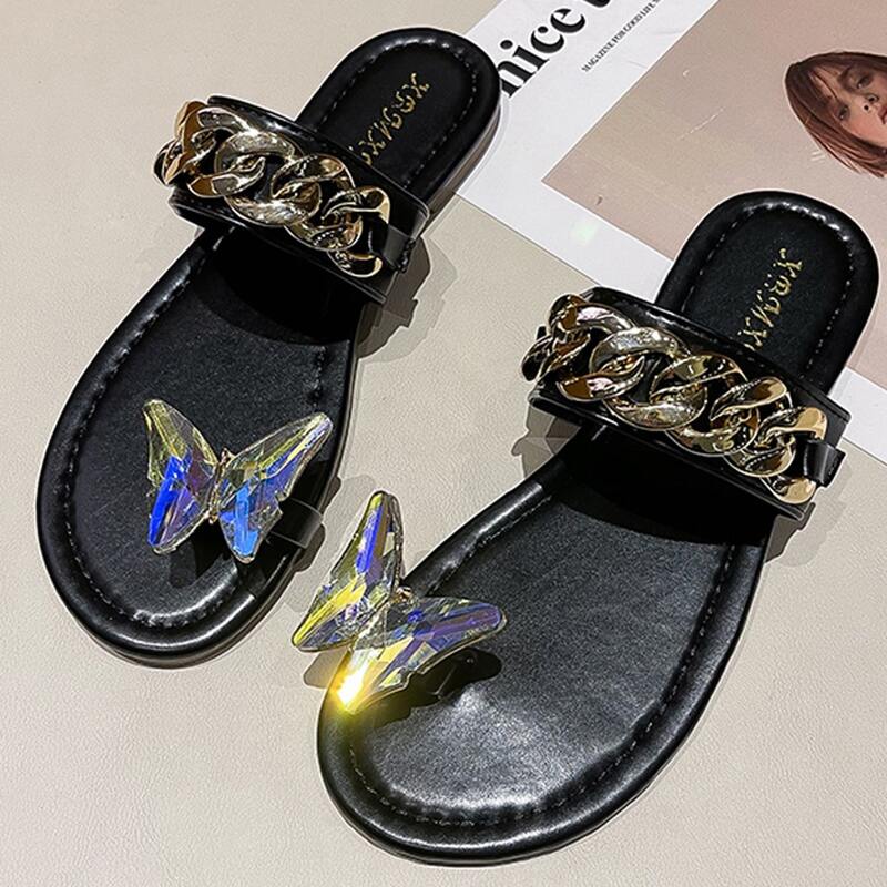 

Rhinestone Butterfly Toe Ring Slide Sandals, Black