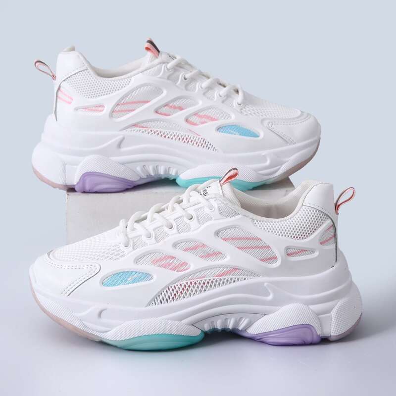 

Striped Lace-up Chunky Sneakers, White