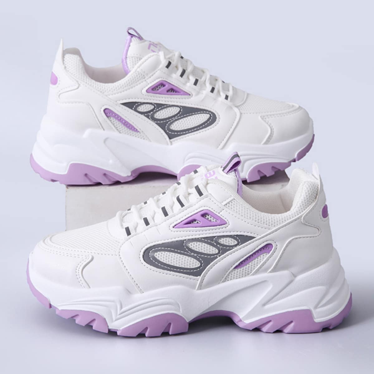 

Lace-up Mesh Chunky Sneakers, White