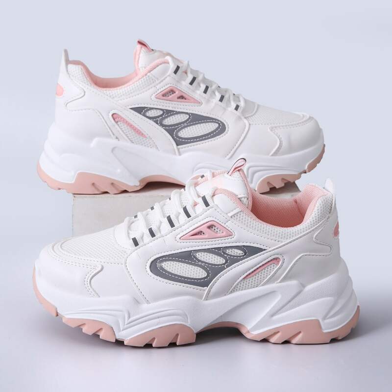 

Lace-up Mesh Chunky Sneakers, White