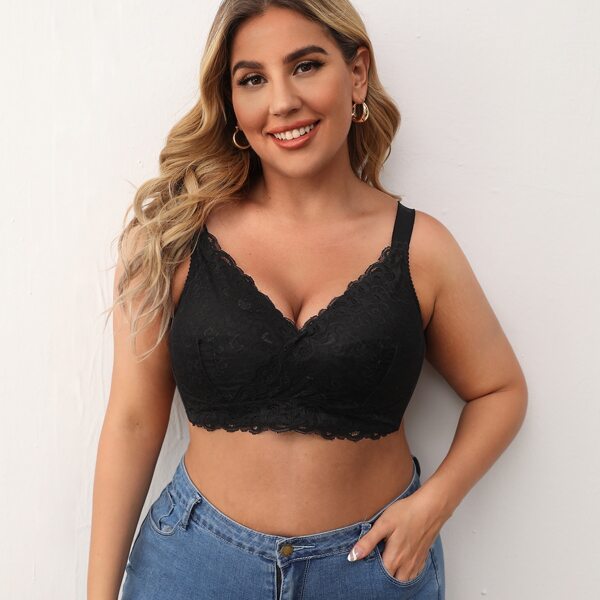 

Plus Floral Lace Full Cup Bralette, Black