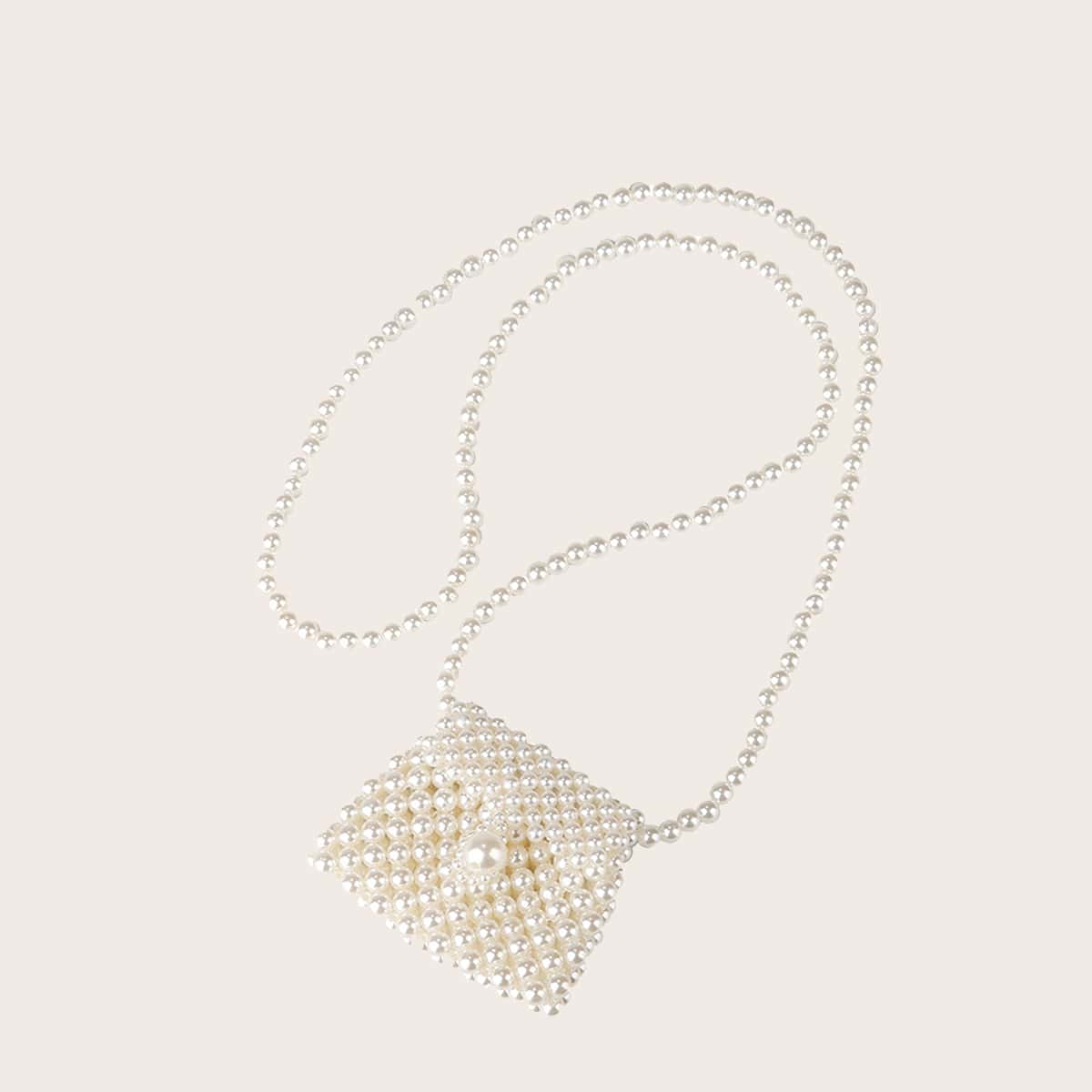 

Faux Pearl Mini Crossbody Bag, White