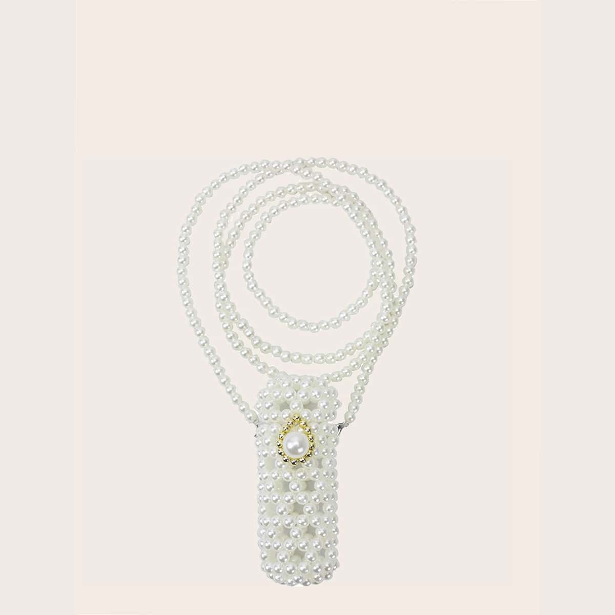 

Faux Pearl Lipstick Crossbody Bag, White