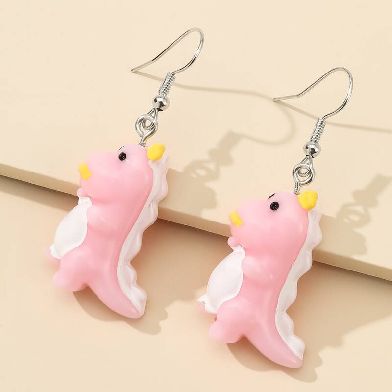 

Dinosaur Drop Earrings, Baby pink
